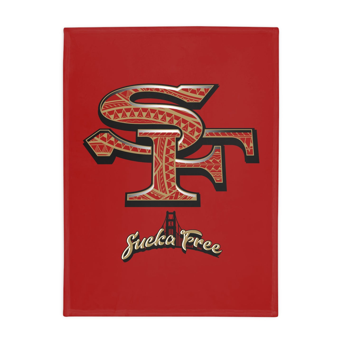 SF SUCKA FREE Plush Fleece Blanket, Red SF Urban Tribal Bridge Design