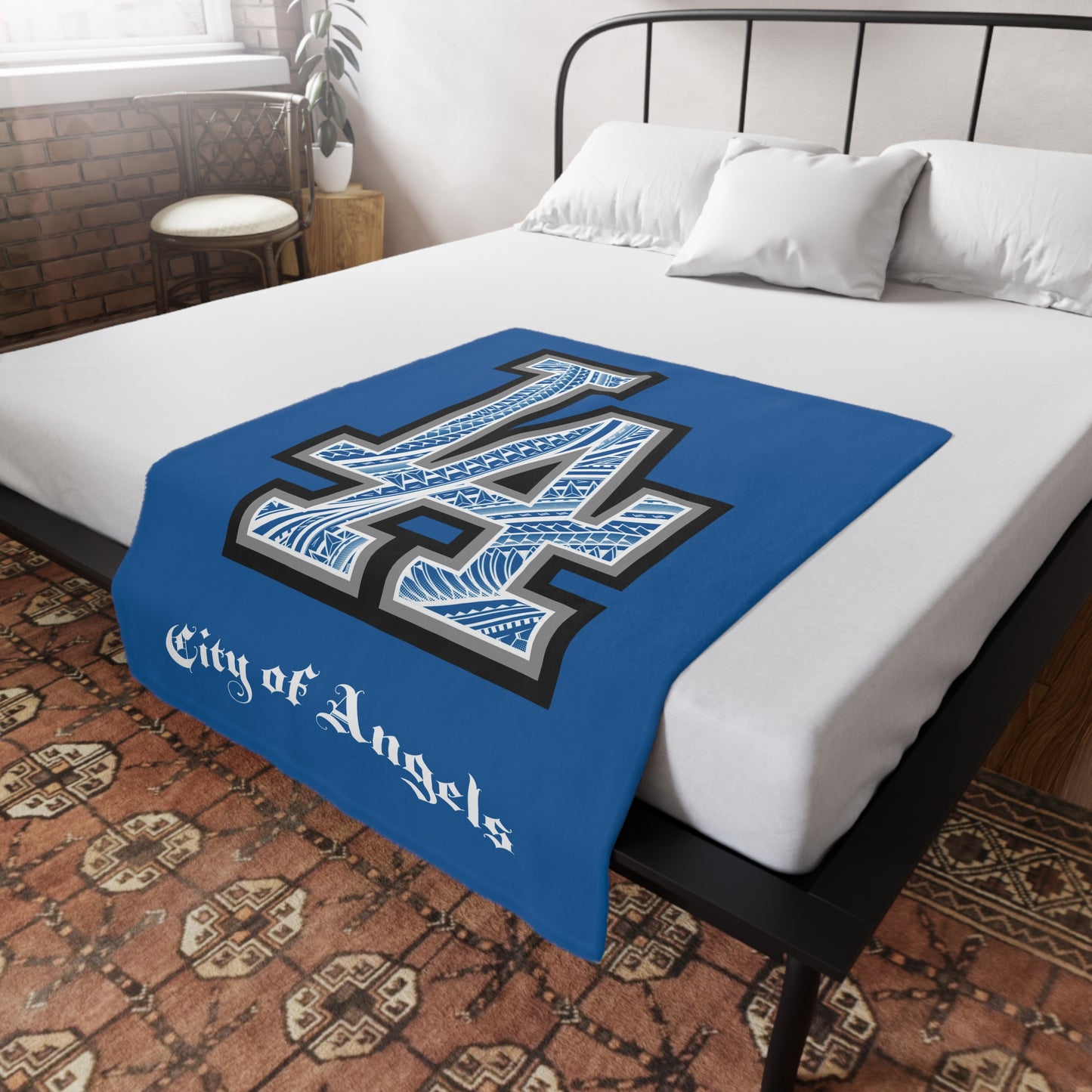 LA TRIBAL Plush Fleece Blanket, Blue City of Angels Tribal, LA Blue