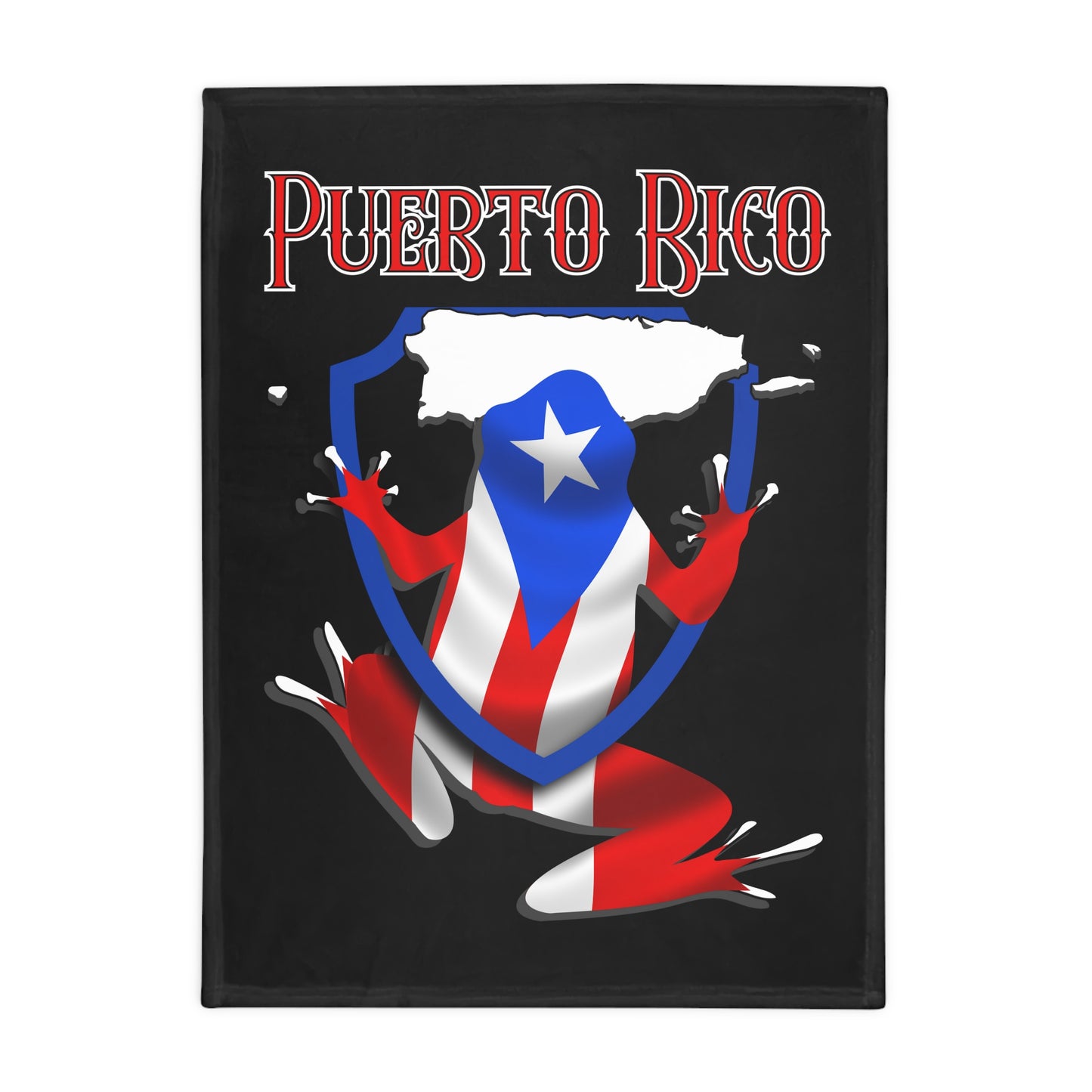 PUERTO RICO Plush Fleece Blanket, Black Custom Cokui Design