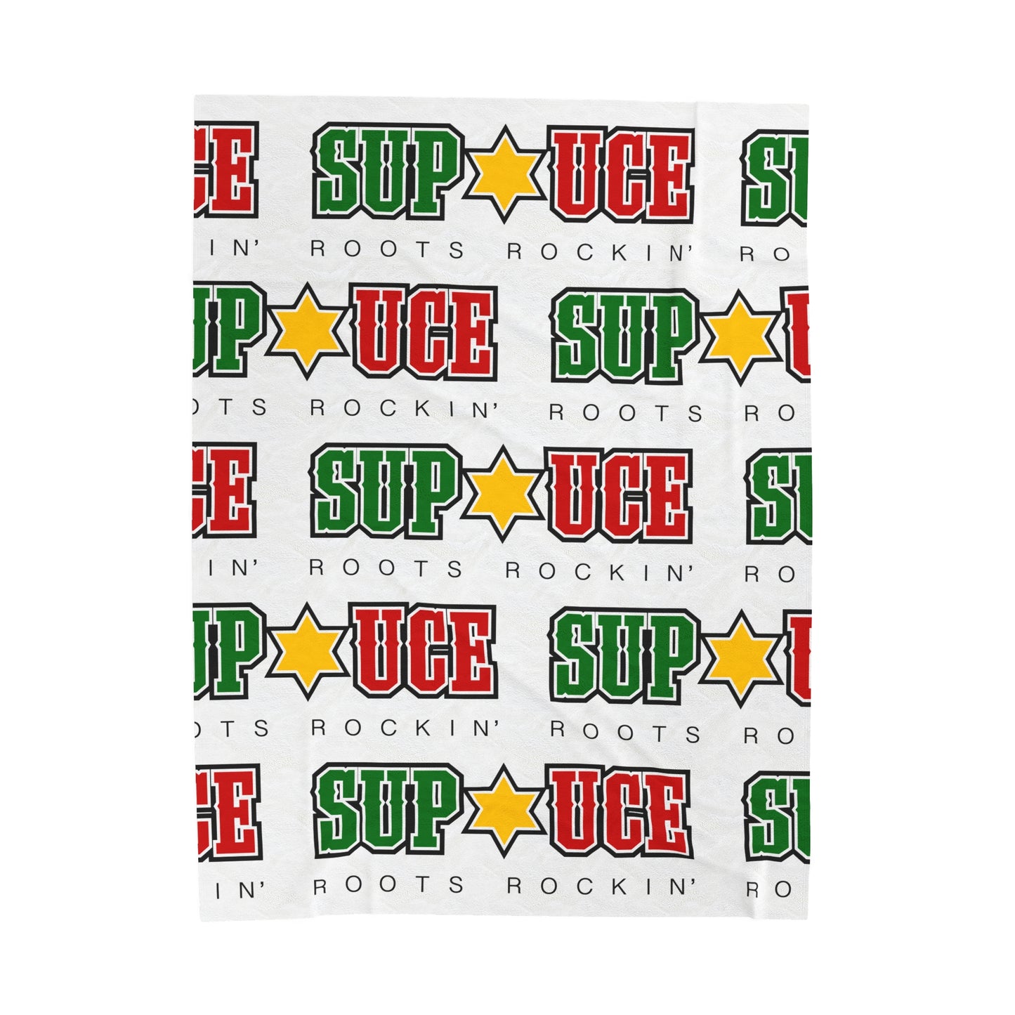 SUP UCE ROOTS Velveteen Plush Blanket, White Sup Uce Reggae Colors