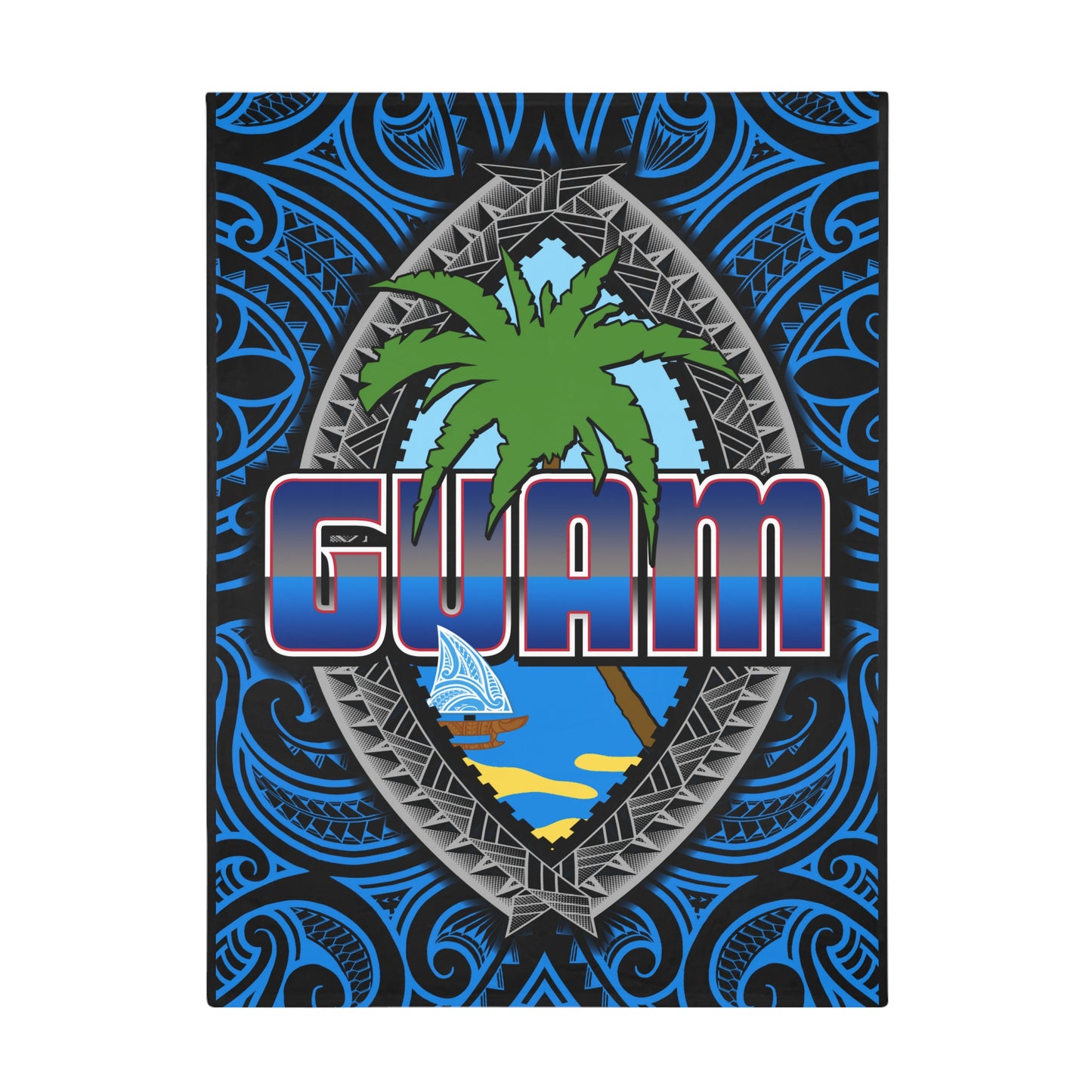 GUAM Plush Fleece Blanket, Black Custom Guam Seal Design