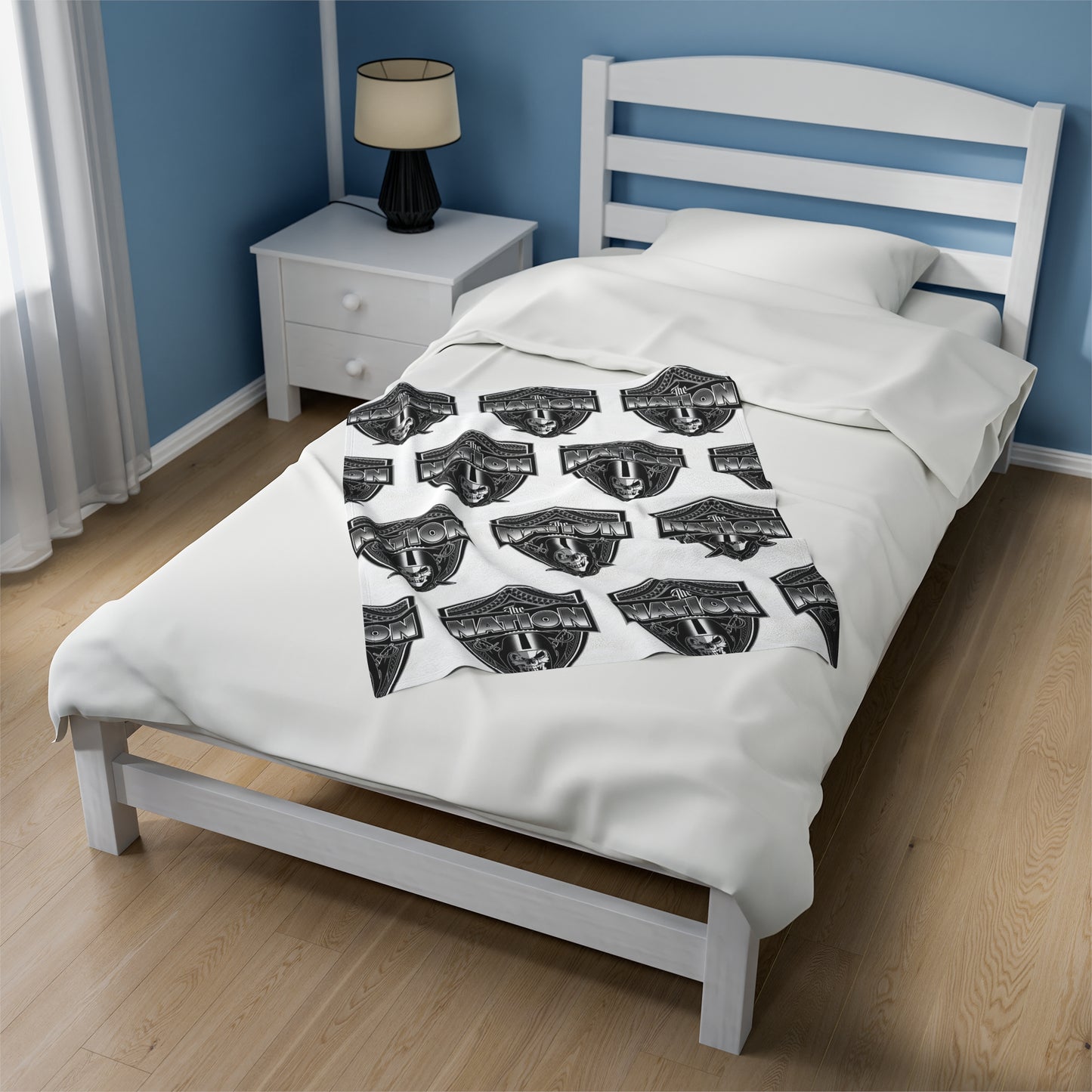 THE NATION TRIBAL Velveteen Plush Blanket, White Skull Raiders Tribal