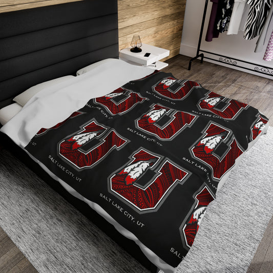 UTES TRIBAL Velveteen Plush Blanket, Black Utah Blackout Design