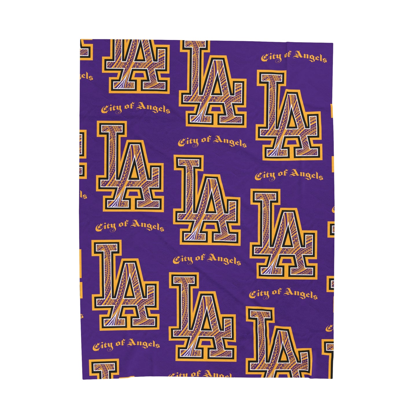 LA TRIBAL Velveteen Plush Blanket, Purple Lakers Dodgers Mix