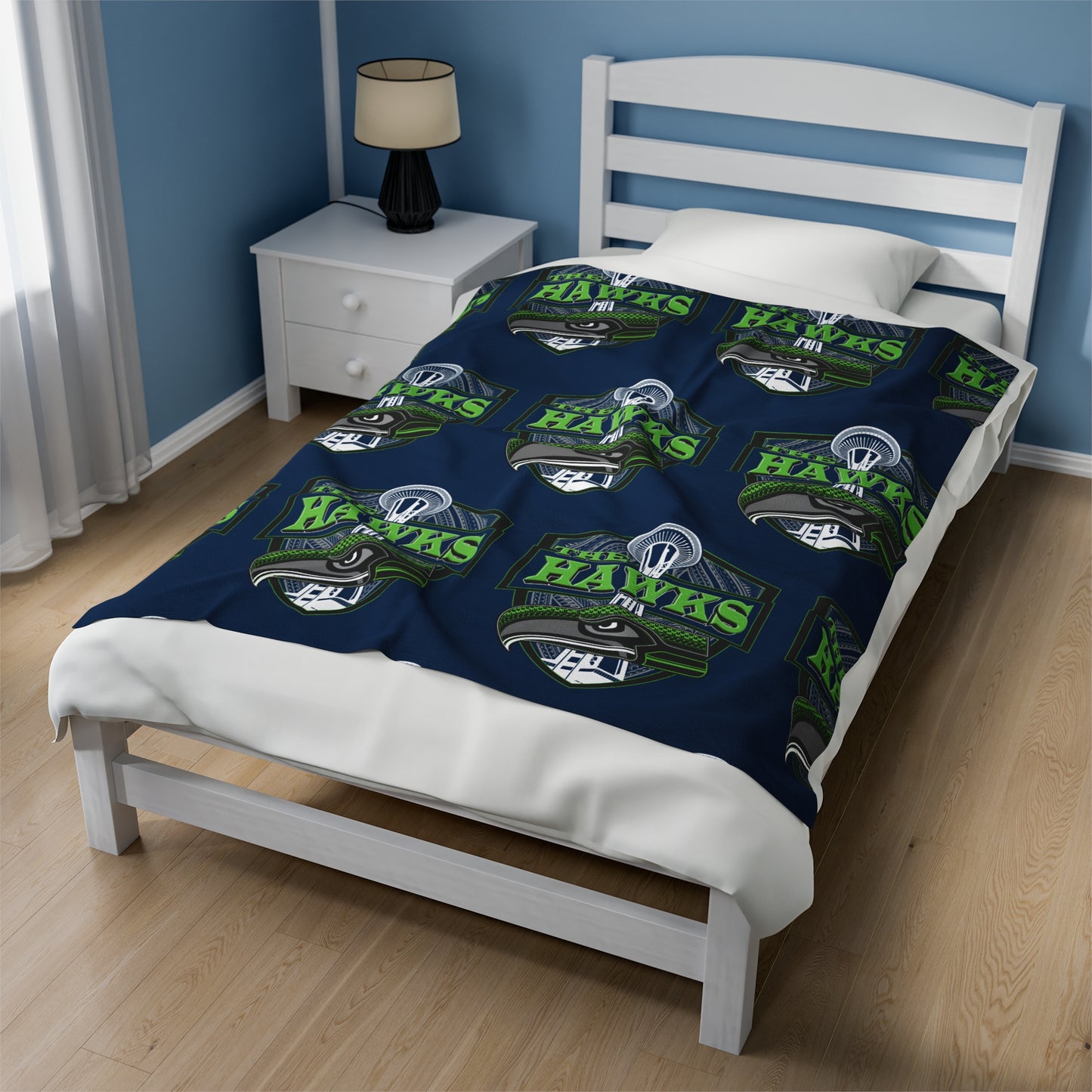 THE HAWKS Velveteen Plush Blanket, Navy Hawks Custom Tribal