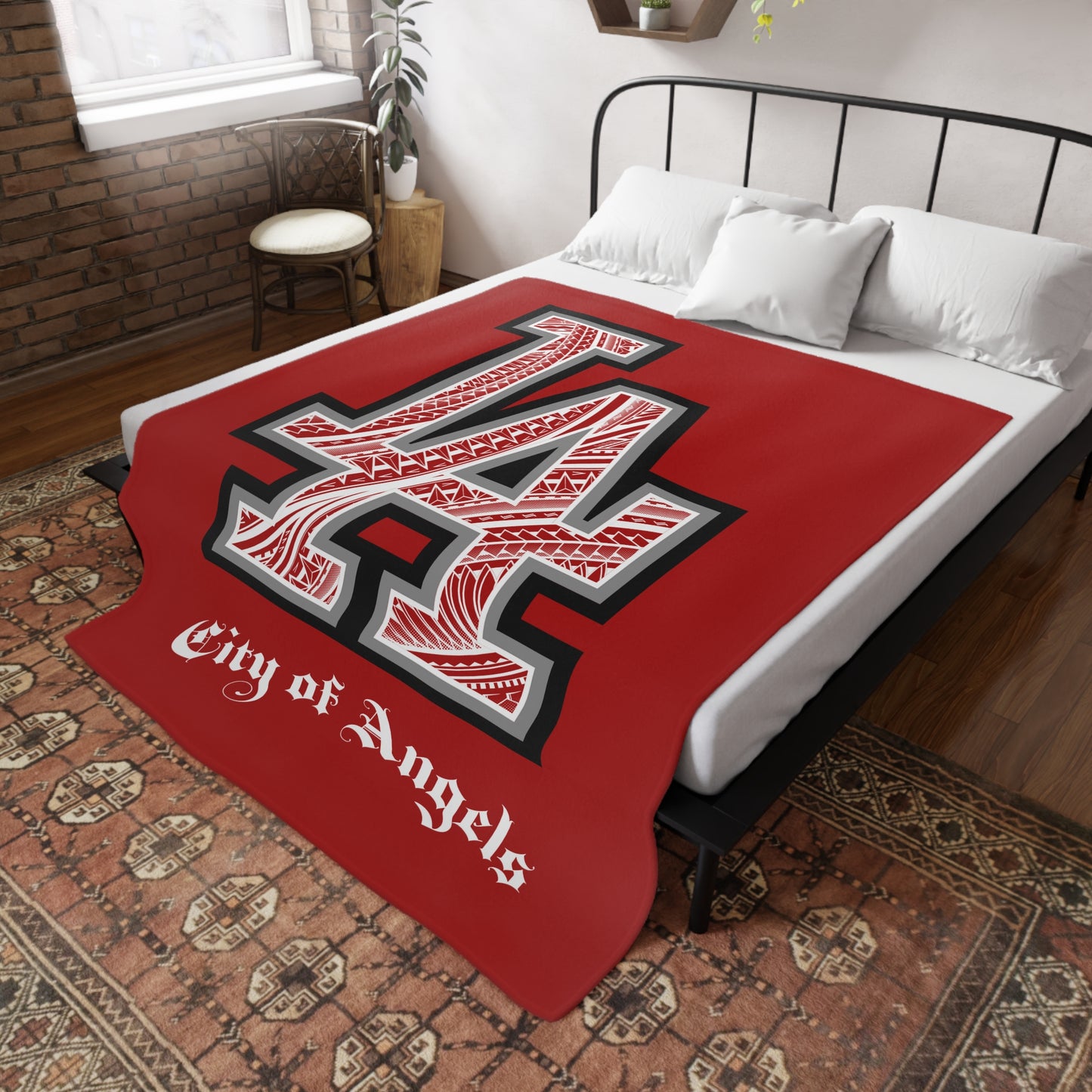 LA TRIBAL Plush Fleece Blanket, Red City of Angels, LA Tribal