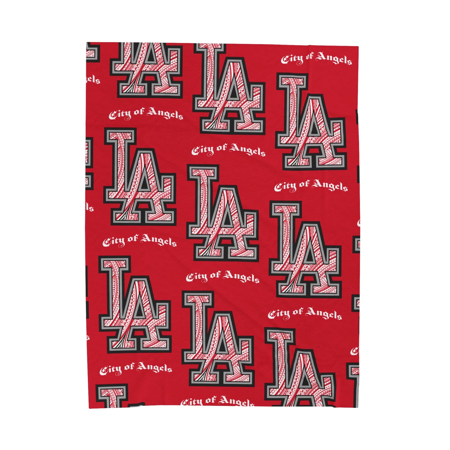 LA TRIBAL Velveteen Plush Blanket, Red City of Angels Tribal