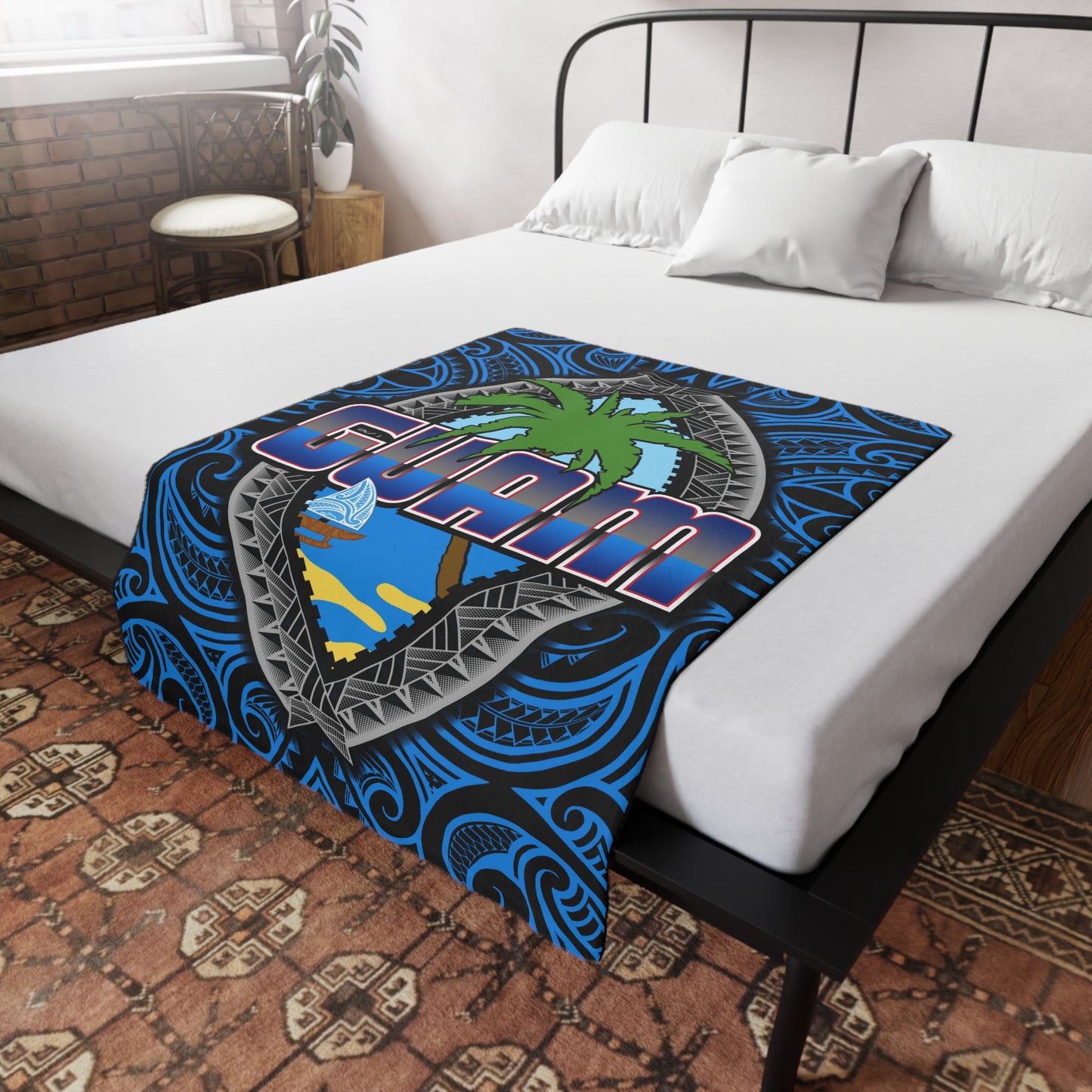 GUAM Plush Fleece Blanket, Black Custom Guam Seal Design