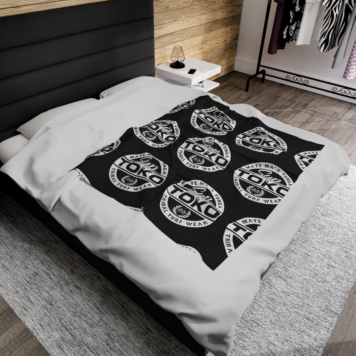 SUP TOKO TTW Velveteen Plush Blanket, Black Tribal Turf Wear Design