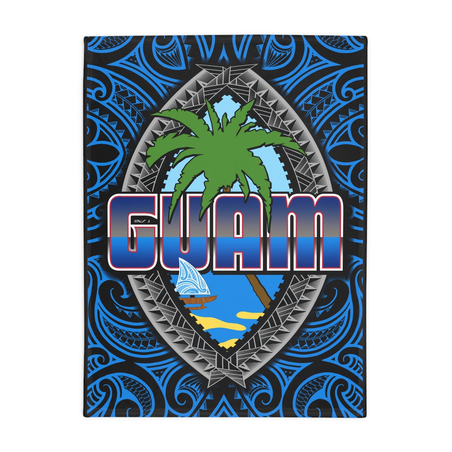 GUAM Plush Fleece Blanket, Black Custom Guam Seal Design