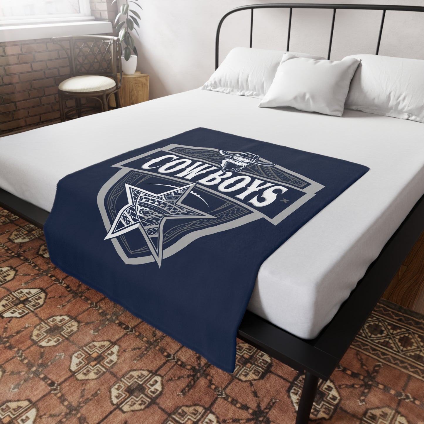 COWBOYS Plush Fleece Blanket, Navy Cowboys Tribal Turf Design