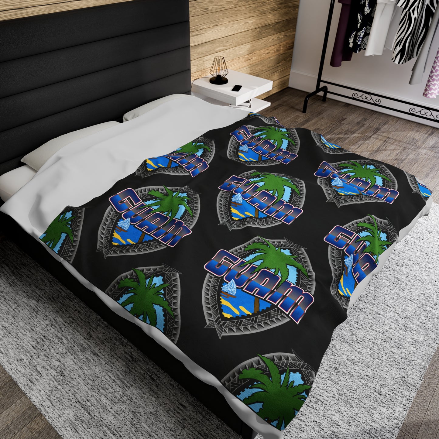 GUAM TRIBAL SEAL Velveteen Plush Blanket, Black Custom Guam Seal
