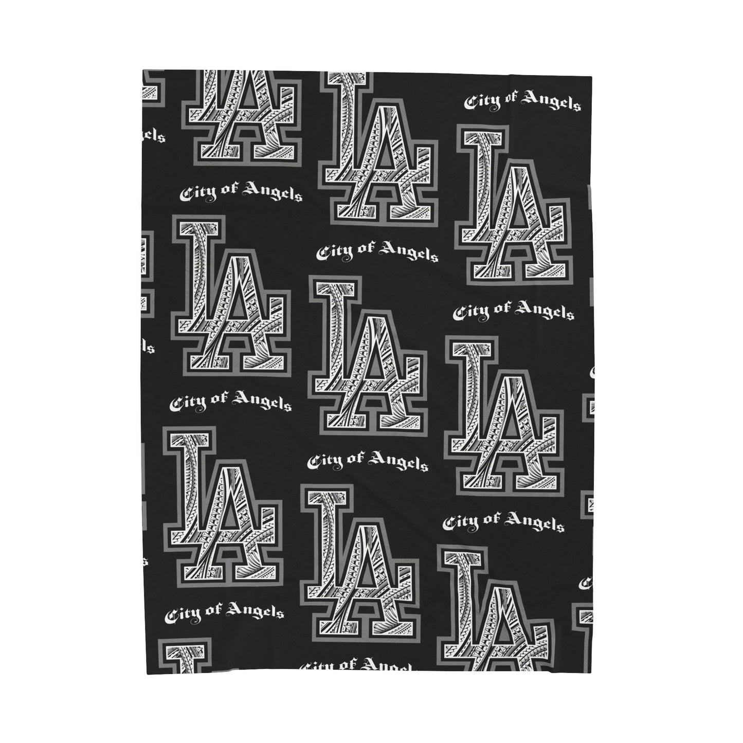 LA TRIBAL Velveteen Plush Blanket, Black City of Angels LA Tribal