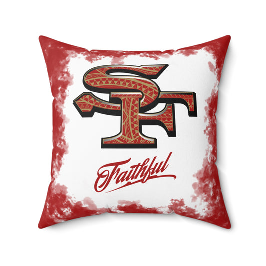 SF Faithful Tribal Faux Suede Square Pillow Niners Faux Suede Pillow, Man Cave Gift for Him