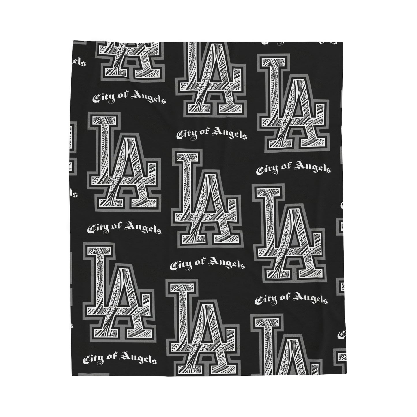 LA TRIBAL Velveteen Plush Blanket, Black City of Angels LA Tribal