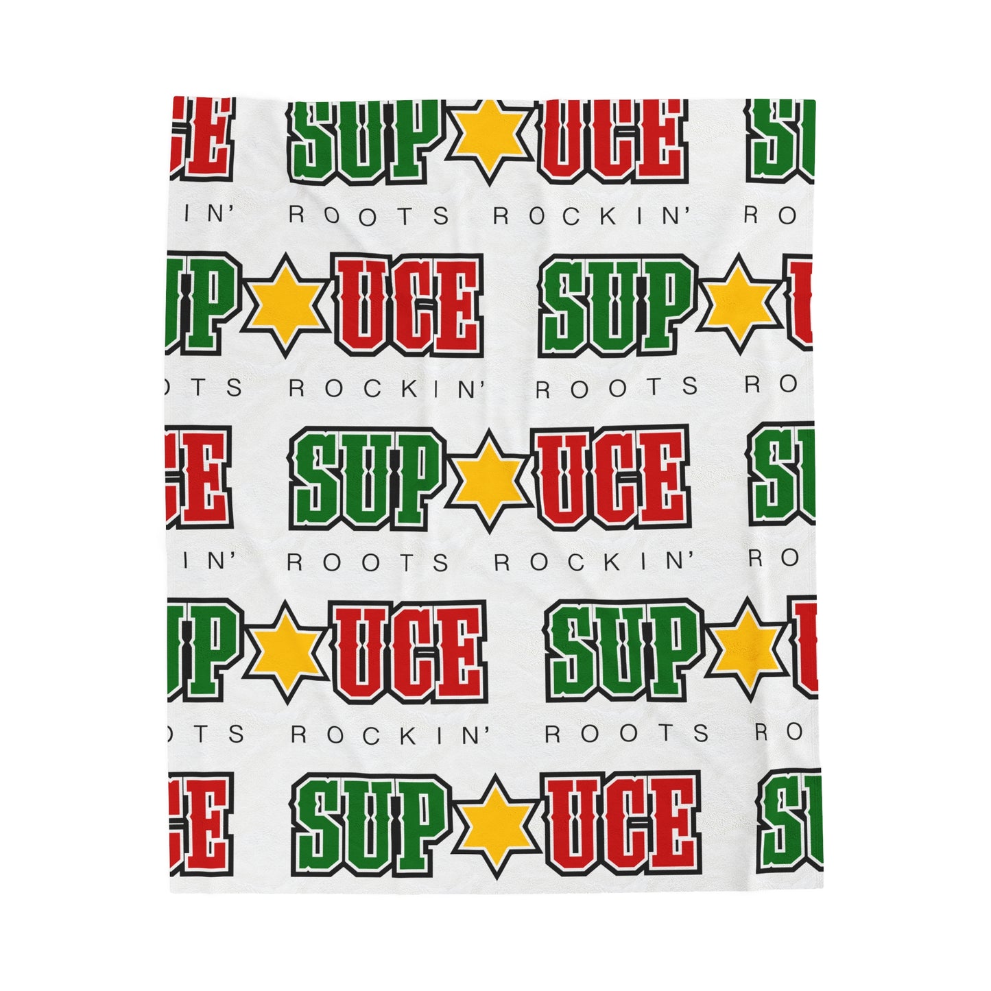 SUP UCE ROOTS Velveteen Plush Blanket, White Sup Uce Reggae Colors