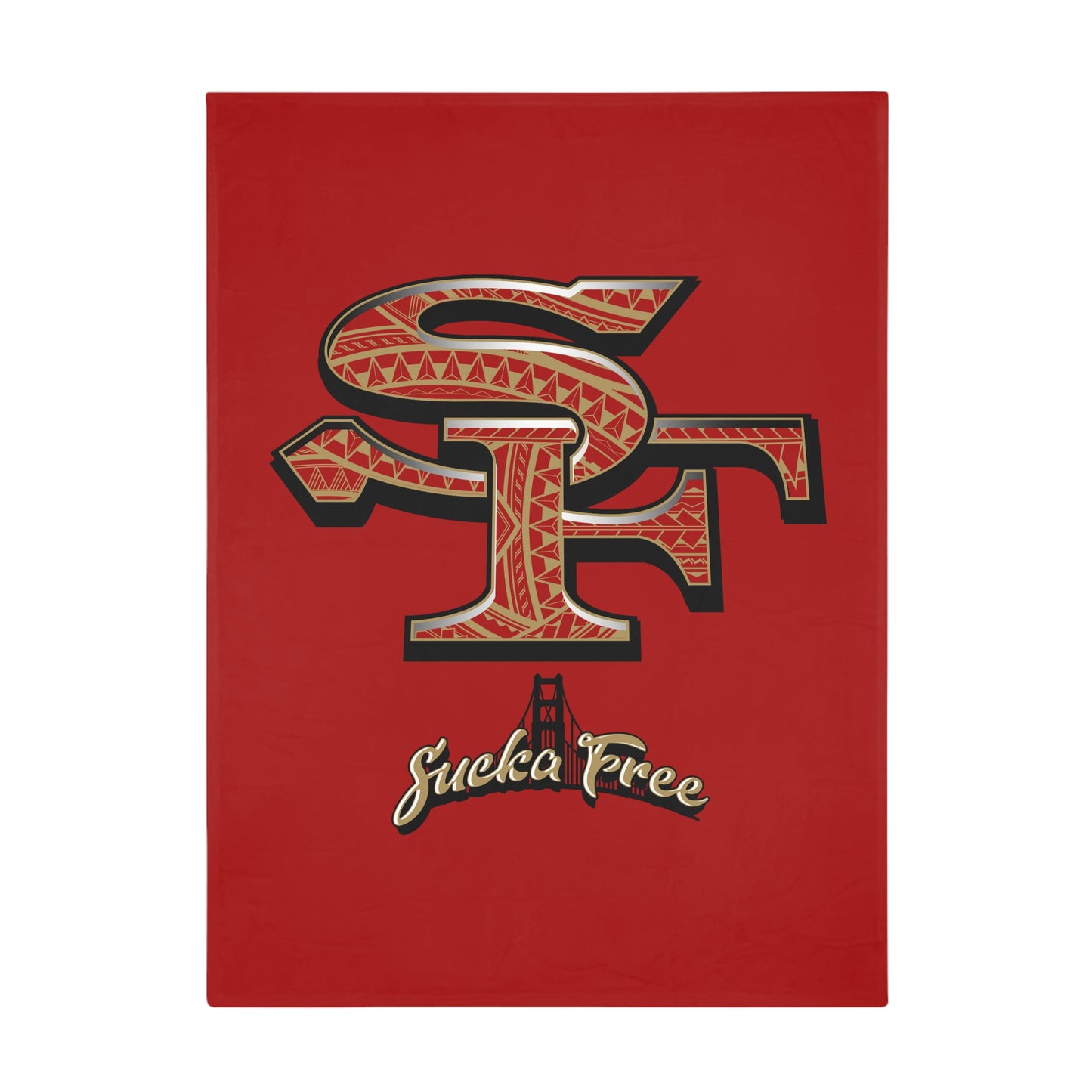 SF SUCKA FREE Plush Fleece Blanket, Red SF Urban Tribal Bridge Design