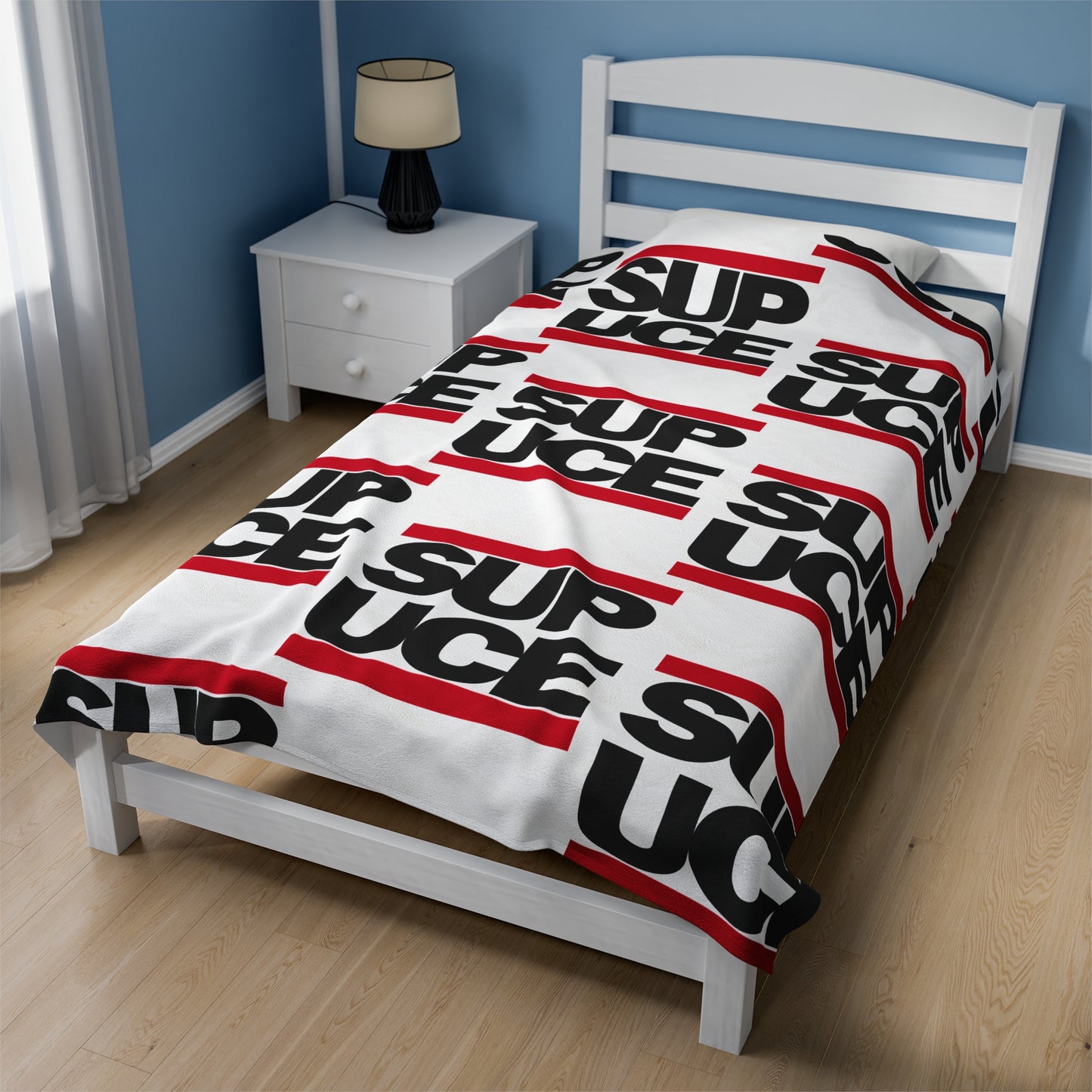 SUP UCE Velveteen Plush Blanket, White Hip Hop Homage Design