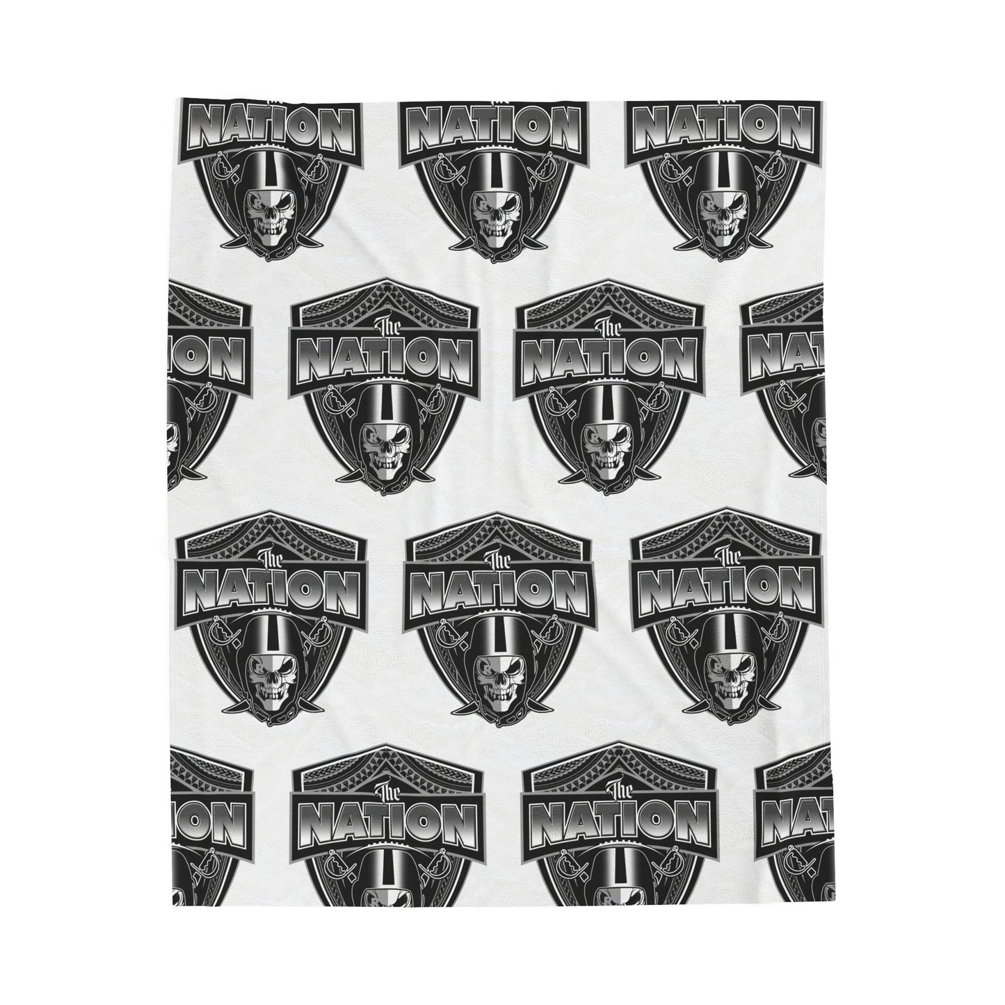 THE NATION TRIBAL Velveteen Plush Blanket, White Skull Raiders Tribal