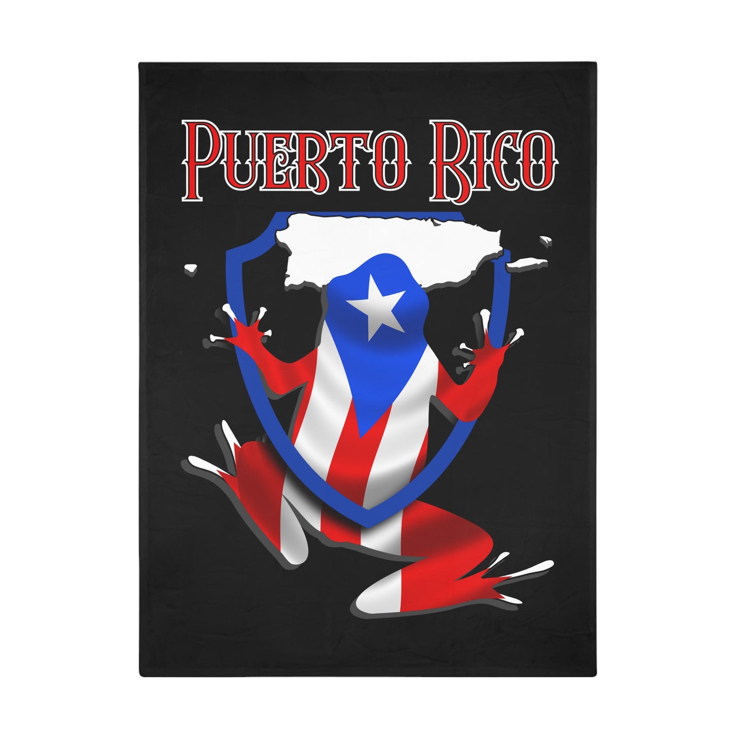 PUERTO RICO Plush Fleece Blanket, Black Custom Cokui Design