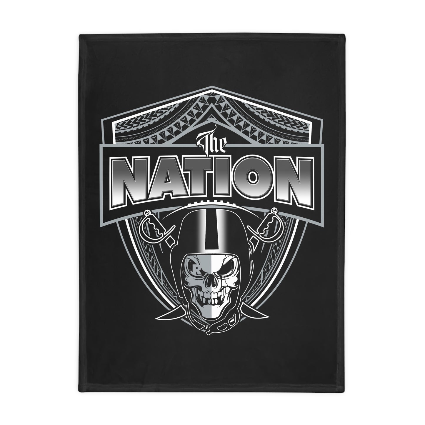 THE NATION Plush Fleece Blanket, Black Skull Nation Tribal Design