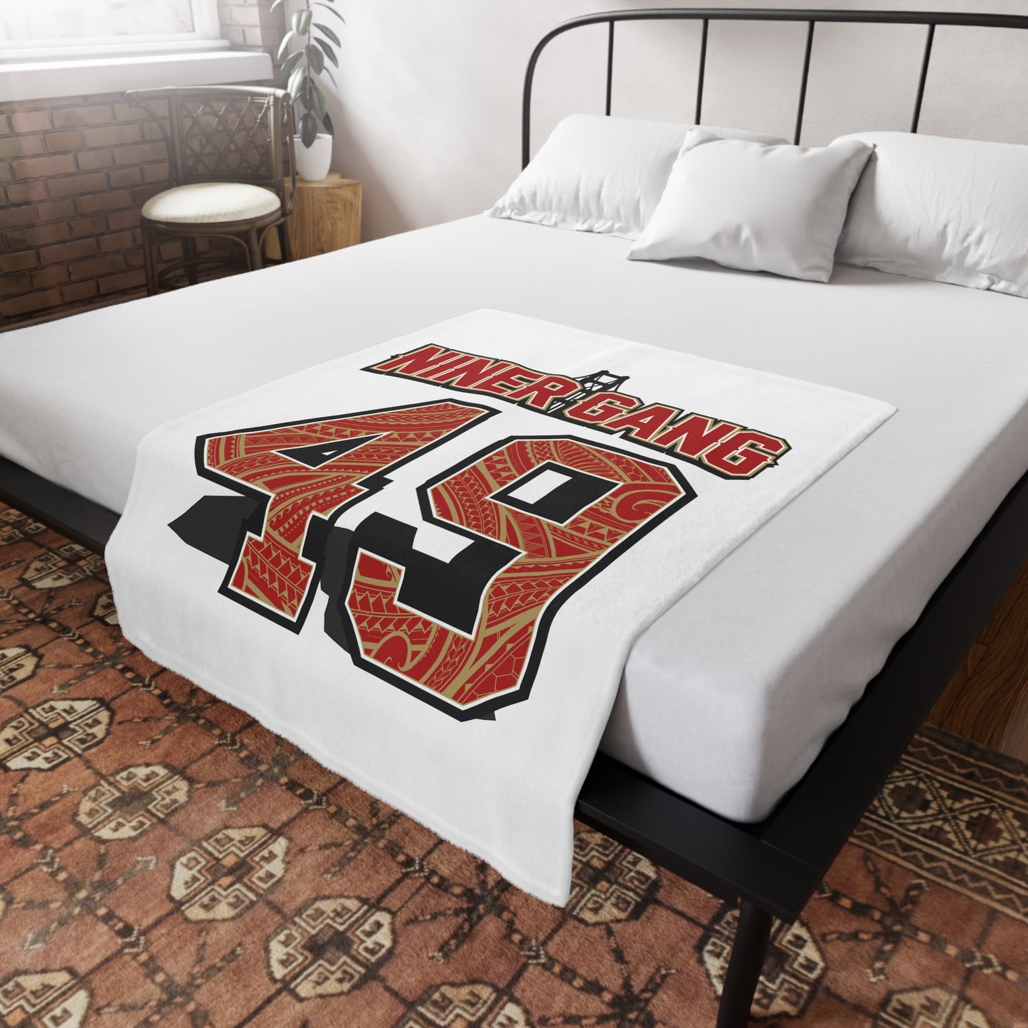 NINERGANG Plush Fleece Blanket, White NinerGang 49 In Tribal