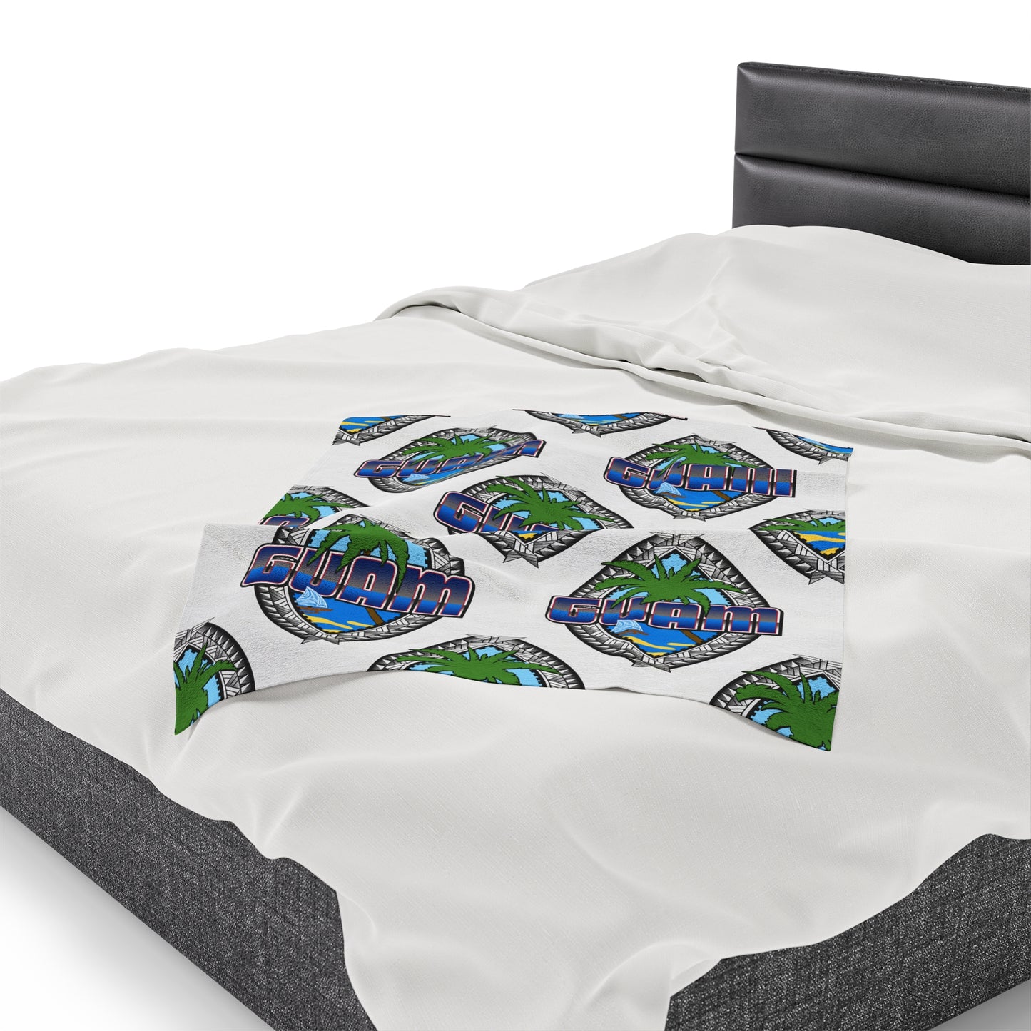 GUAM TRIBAL SEAL Velveteen Plush Blanket, White Custom Guam Seal