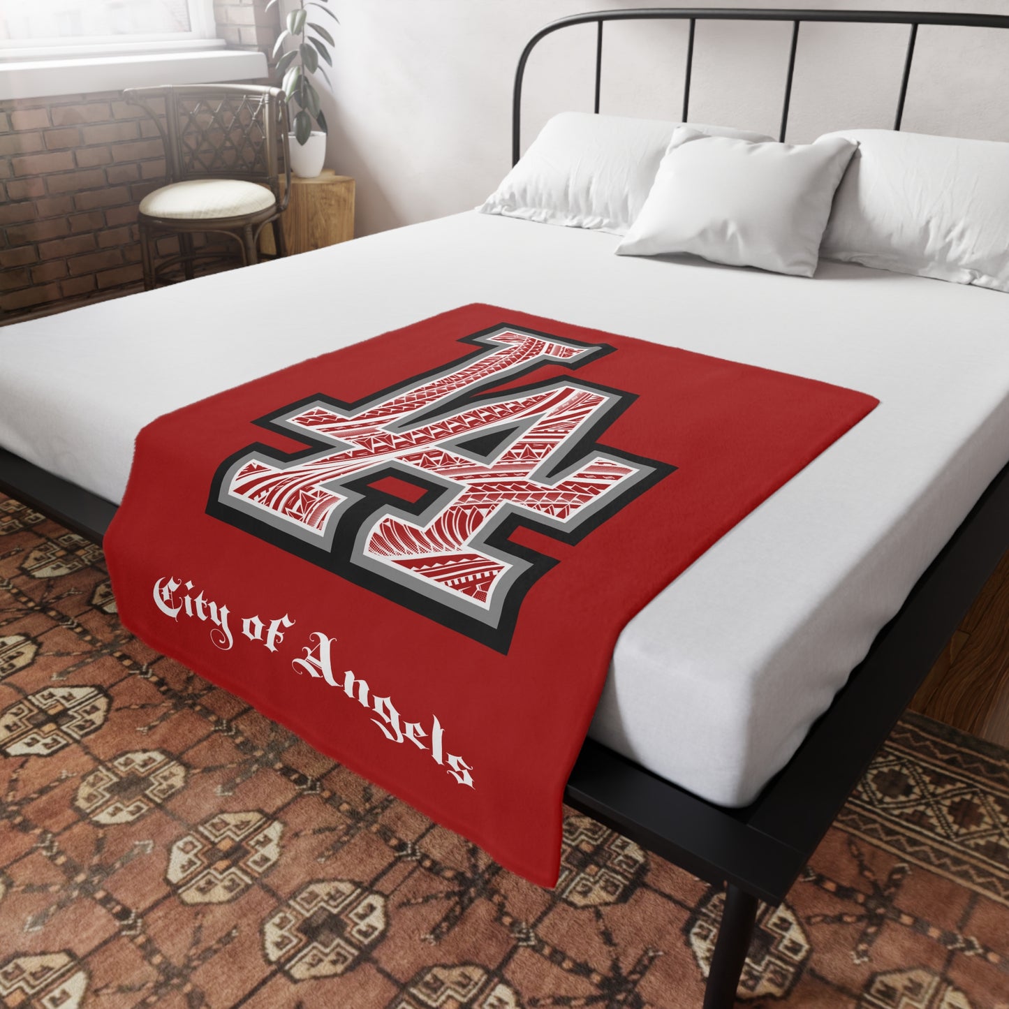 LA TRIBAL Plush Fleece Blanket, Red City of Angels, LA Tribal