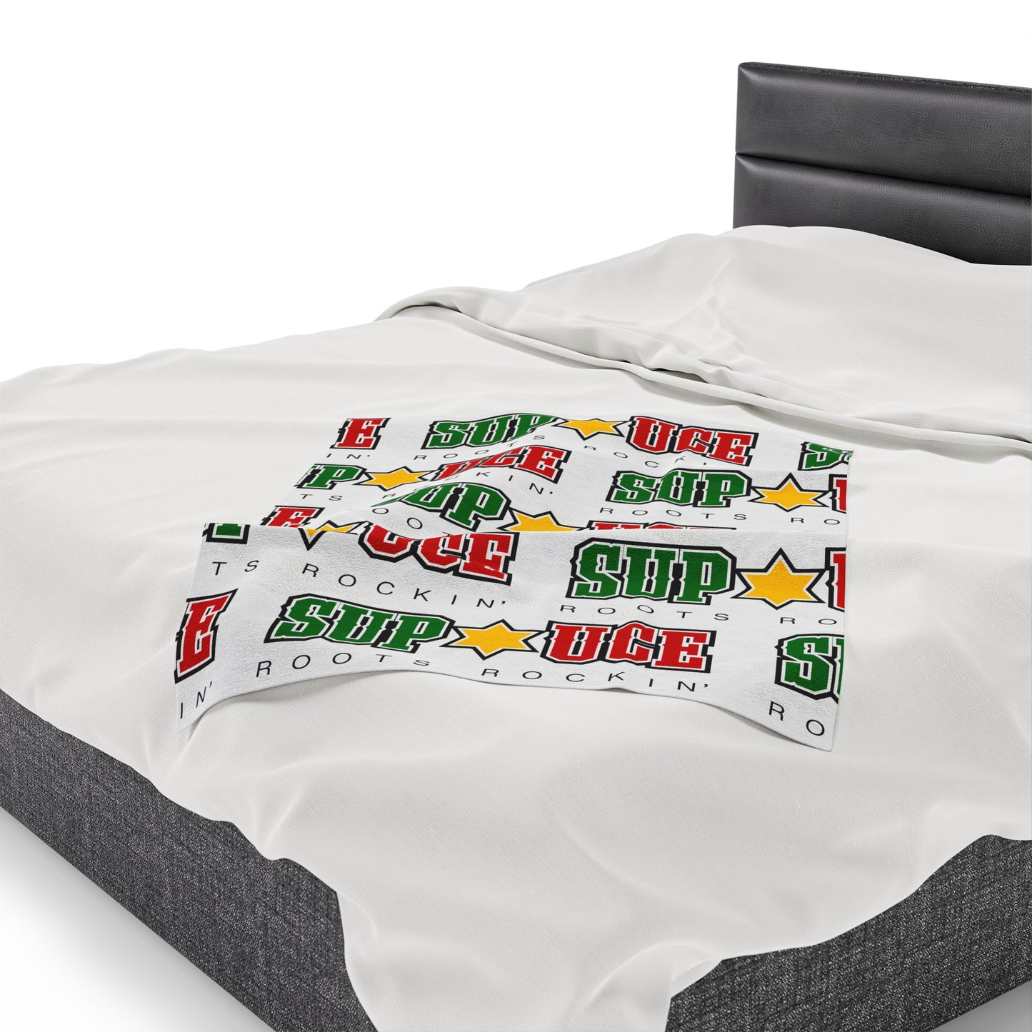SUP UCE ROOTS Velveteen Plush Blanket, White Sup Uce Reggae Colors