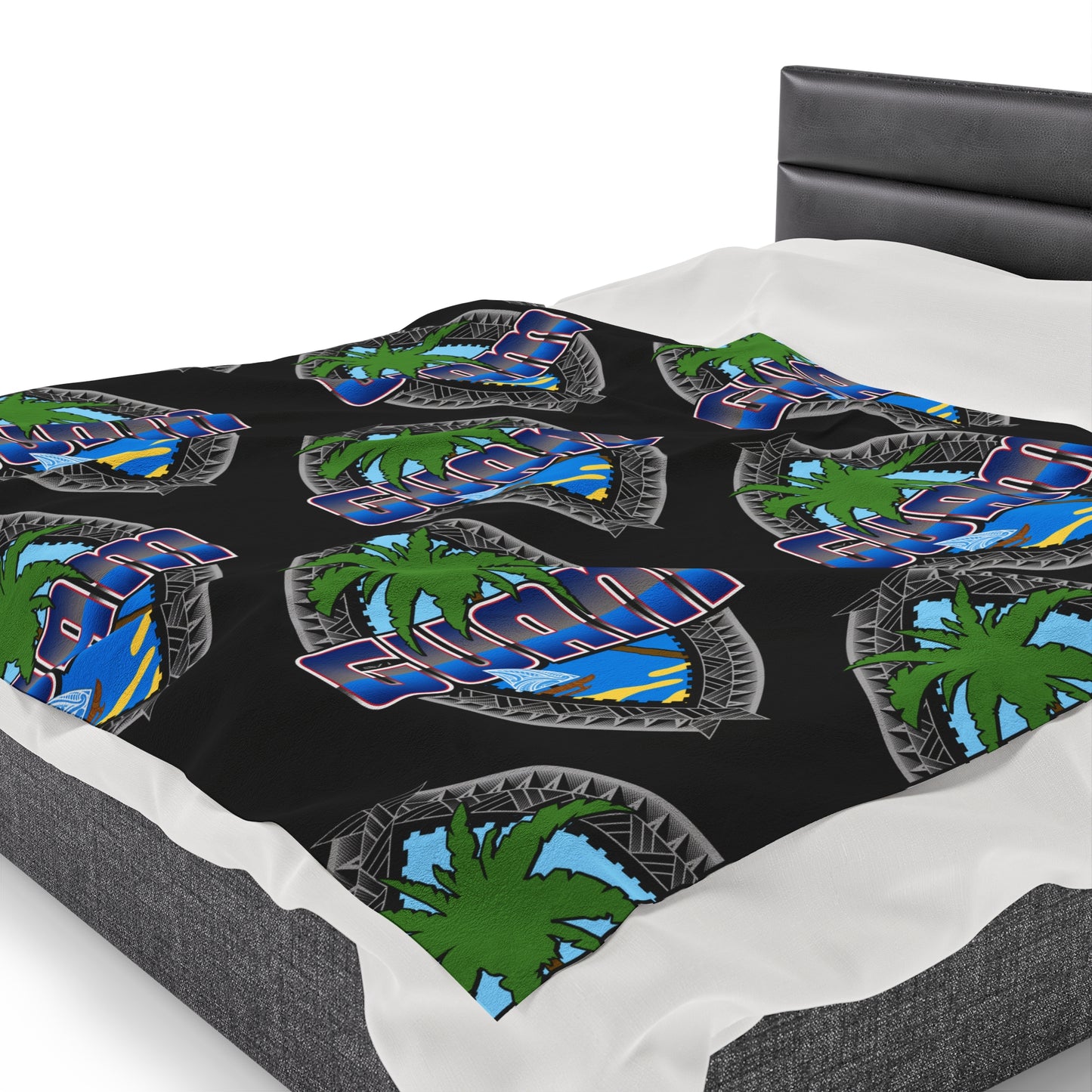 GUAM TRIBAL SEAL Velveteen Plush Blanket, Black Custom Guam Seal