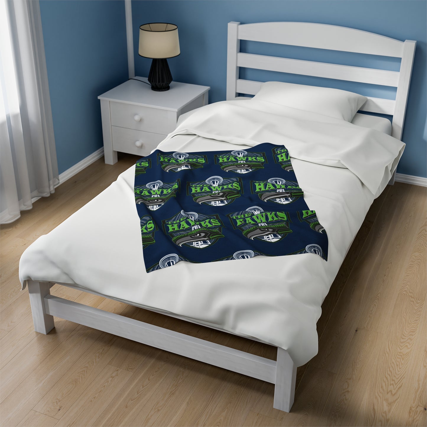 THE HAWKS Velveteen Plush Blanket, Navy Hawks Custom Tribal