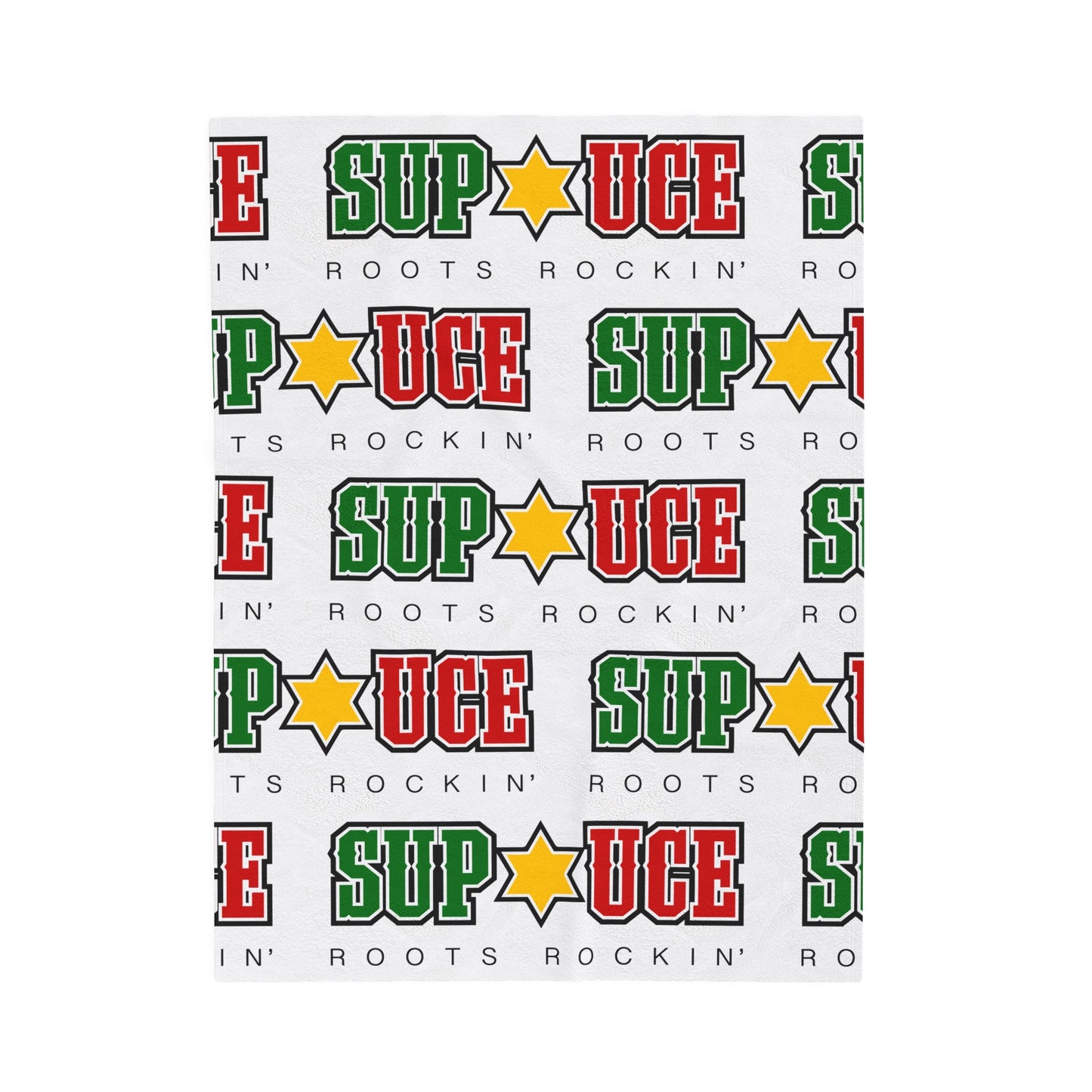 SUP UCE ROOTS Velveteen Plush Blanket, White Sup Uce Reggae Colors