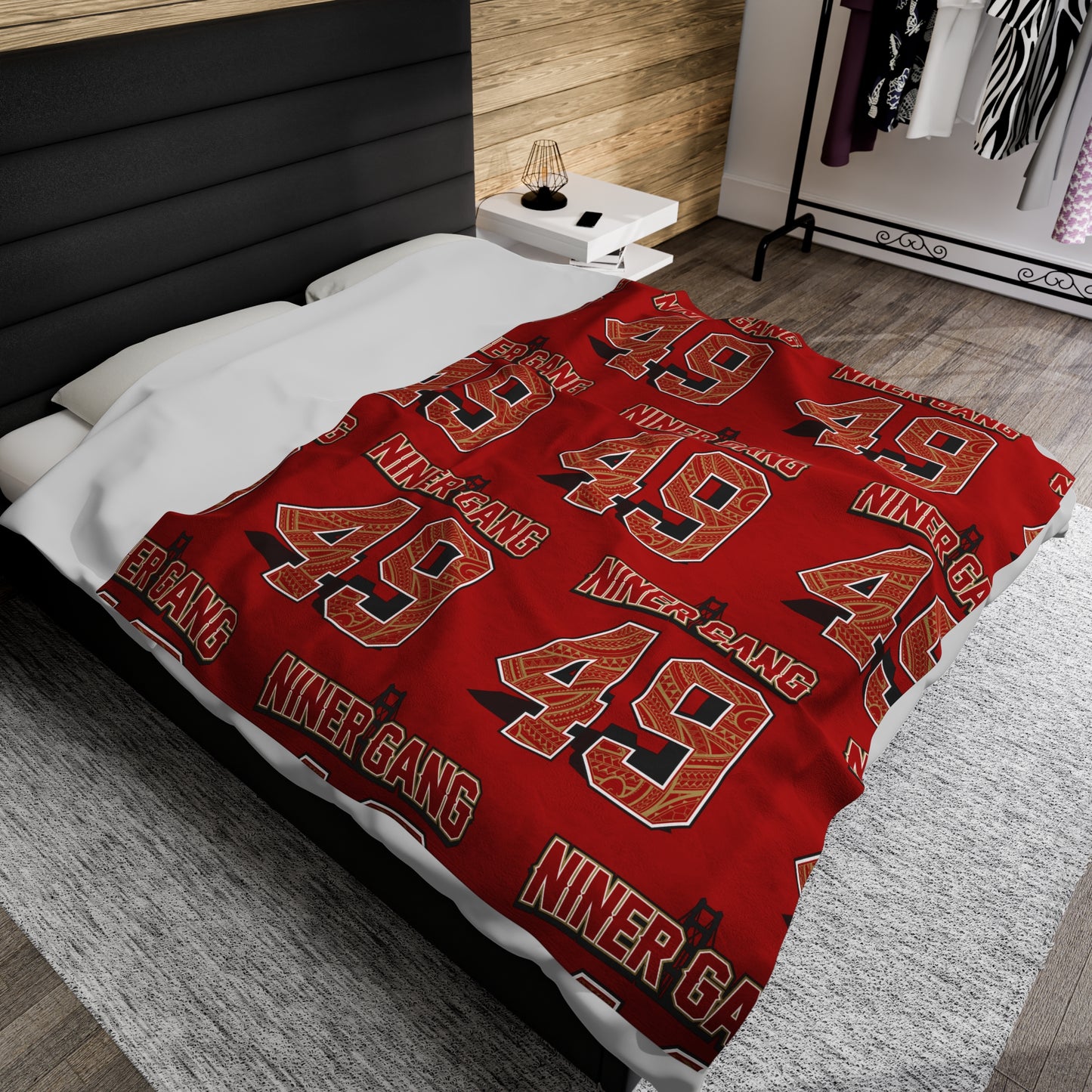 NINERGANG Velveteen Plush Blanket, Red Niner Gang Design 49 Tribal