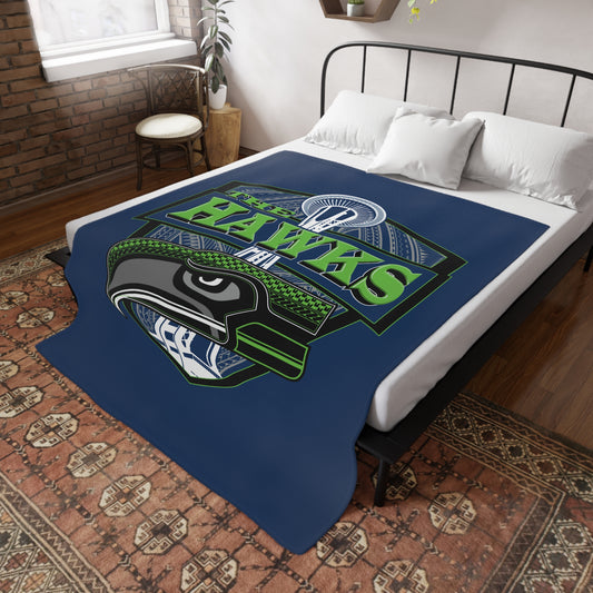 THE HAWKS Plush Fleece Blanket, Navy Tribal Hawks Design
