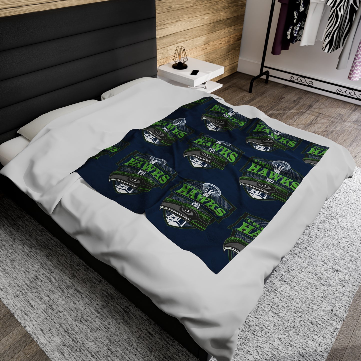 THE HAWKS Velveteen Plush Blanket, Navy Hawks Custom Tribal