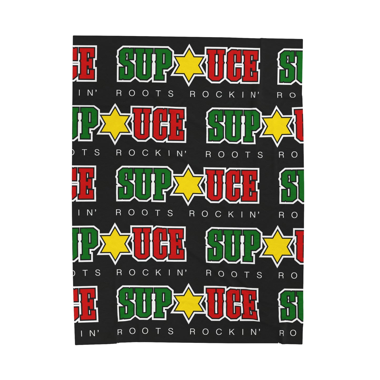 SUP UCE ROOTS Velveteen Plush Blanket, Black Sup Uce Reggae Colors