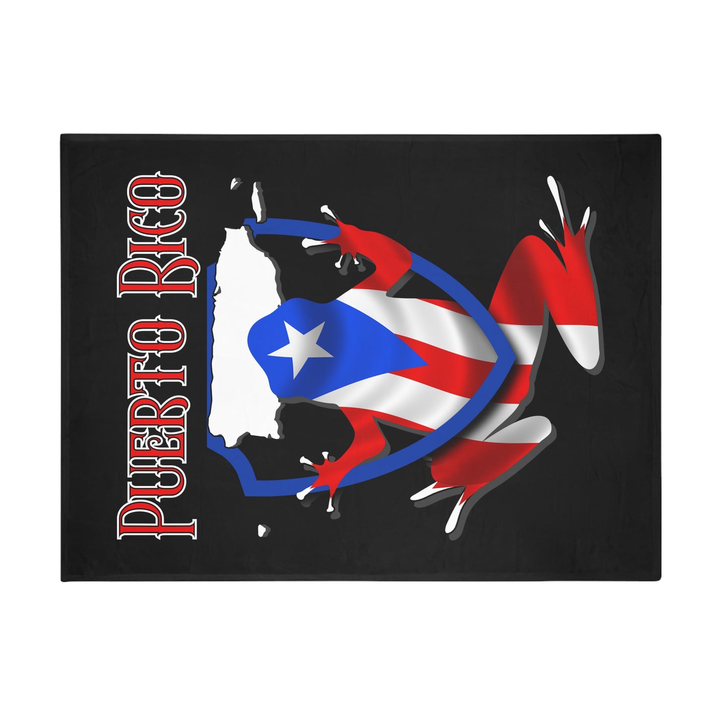 PUERTO RICO Plush Fleece Blanket, Black Custom Cokui Design