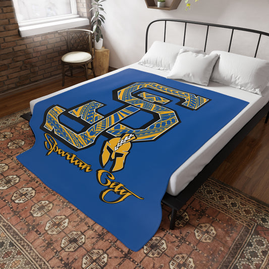 SJ SPARTAN CITY Plush Fleece Blanket, Blue Custom SJ