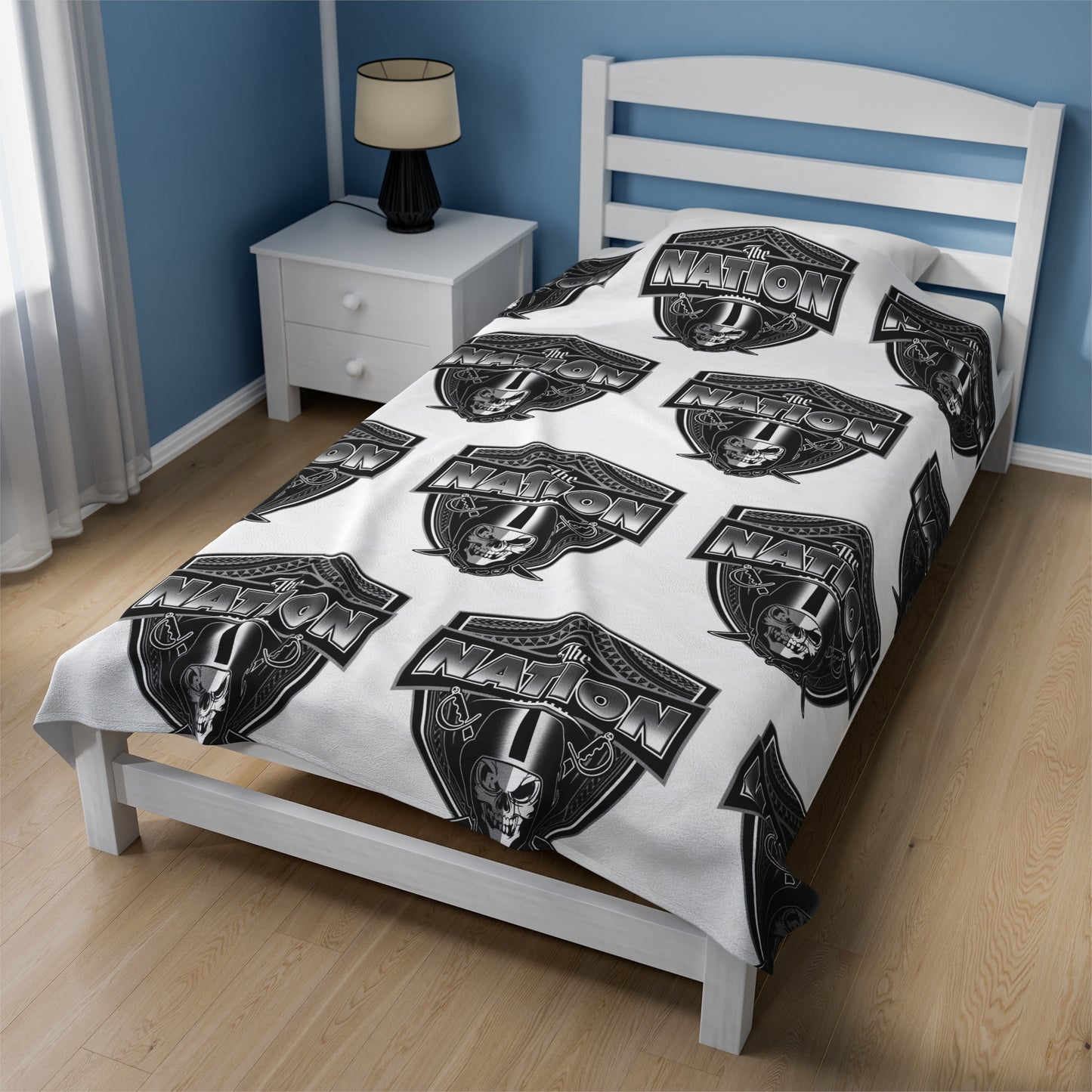 THE NATION TRIBAL Velveteen Plush Blanket, White Skull Raiders Tribal