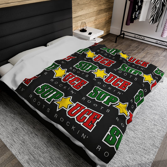 SUP UCE ROOTS Velveteen Plush Blanket, Black Sup Uce Reggae Colors