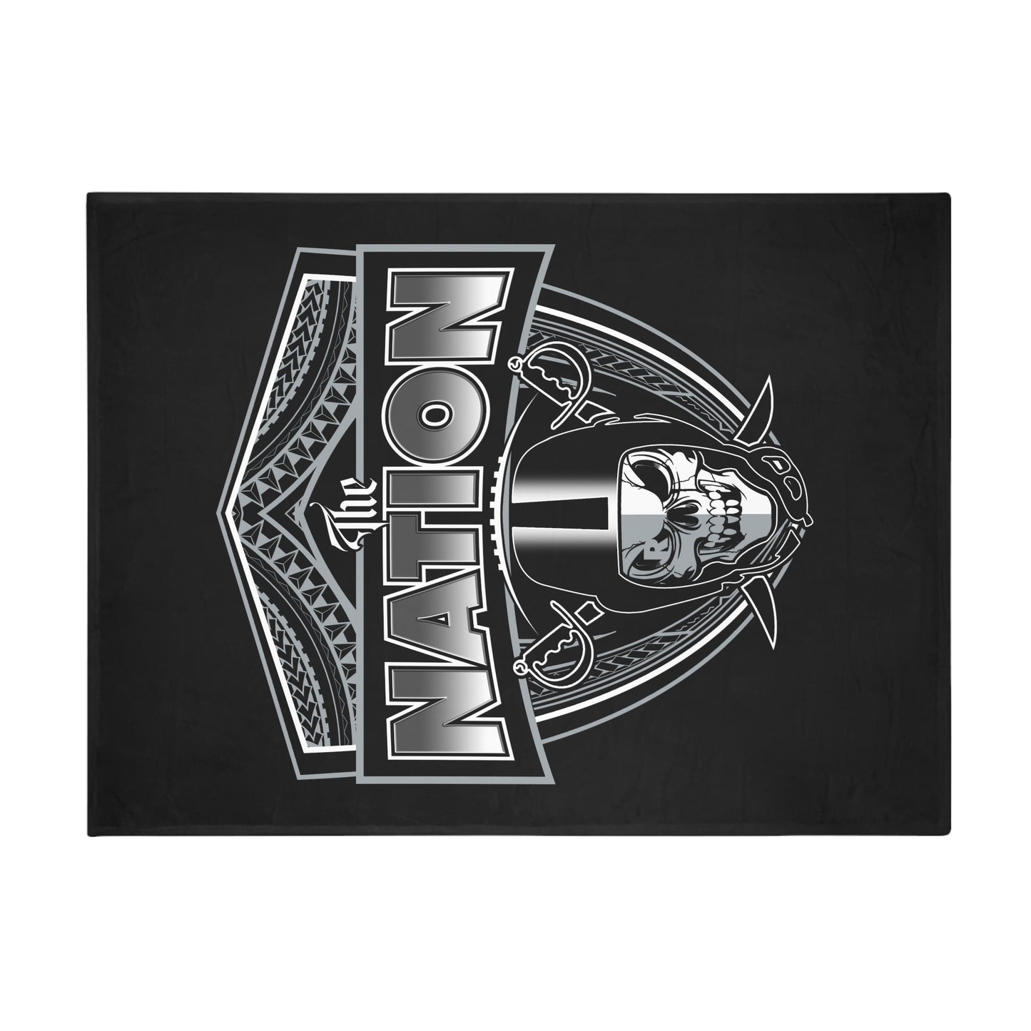 THE NATION Plush Fleece Blanket, Black Skull Nation Tribal Design