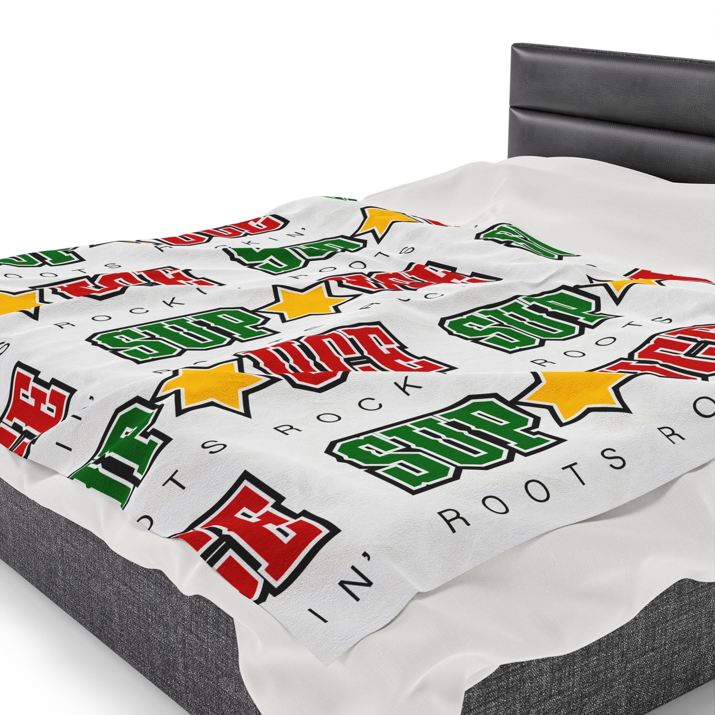 SUP UCE ROOTS Velveteen Plush Blanket, White Sup Uce Reggae Colors